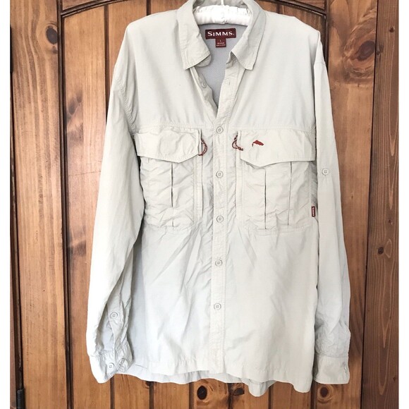 Simms Fishing COR3 Men's LARGE L/S Vented Button Down Guide Beige Shirt *flaw - Picture 1 of 16